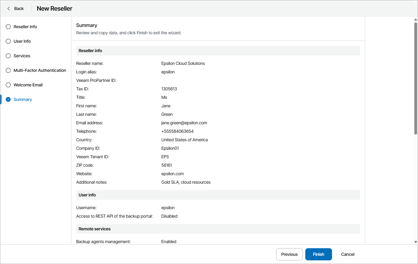 Review Reseller Settings