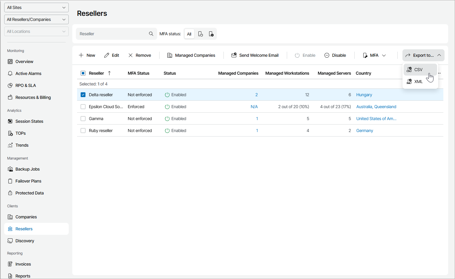 Export Reseller Details