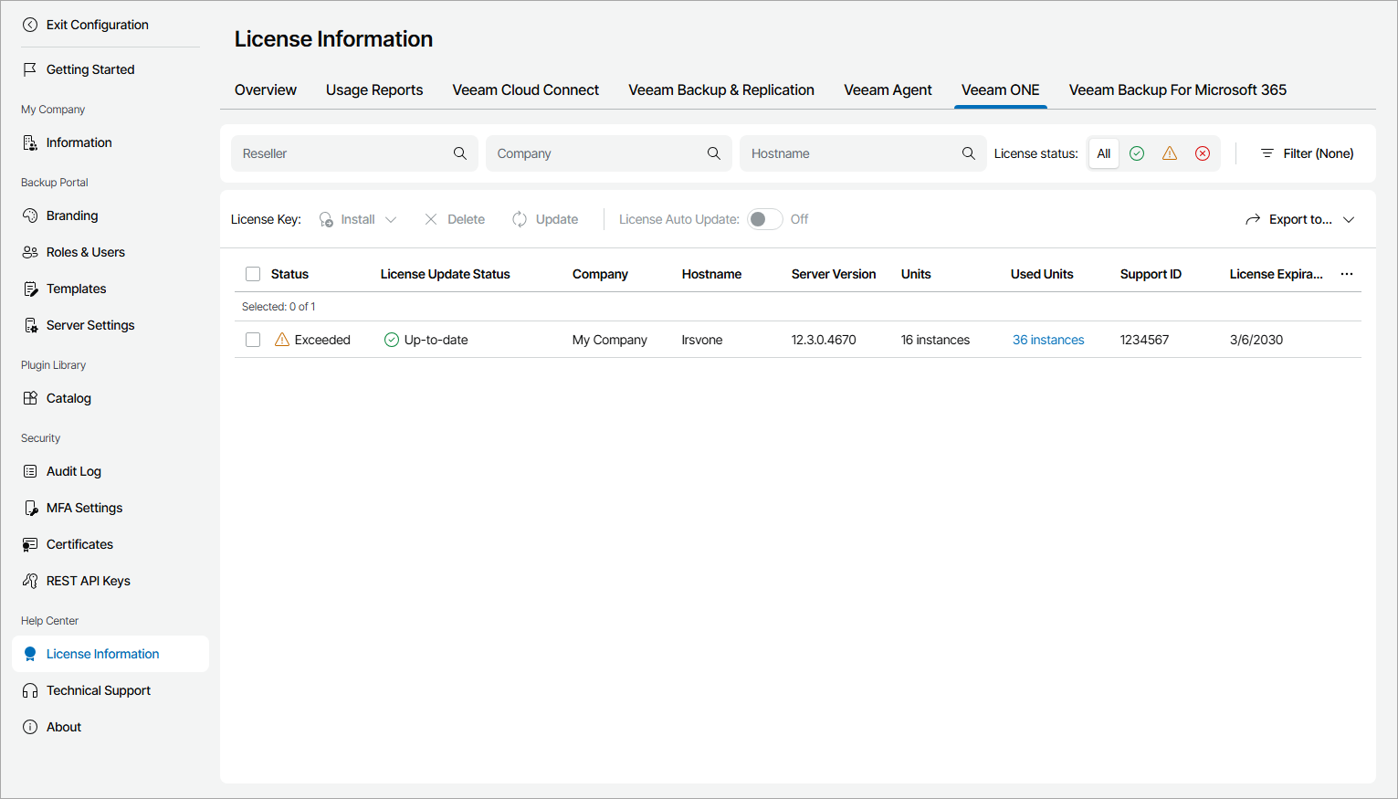 View ONE Server License Usage Information