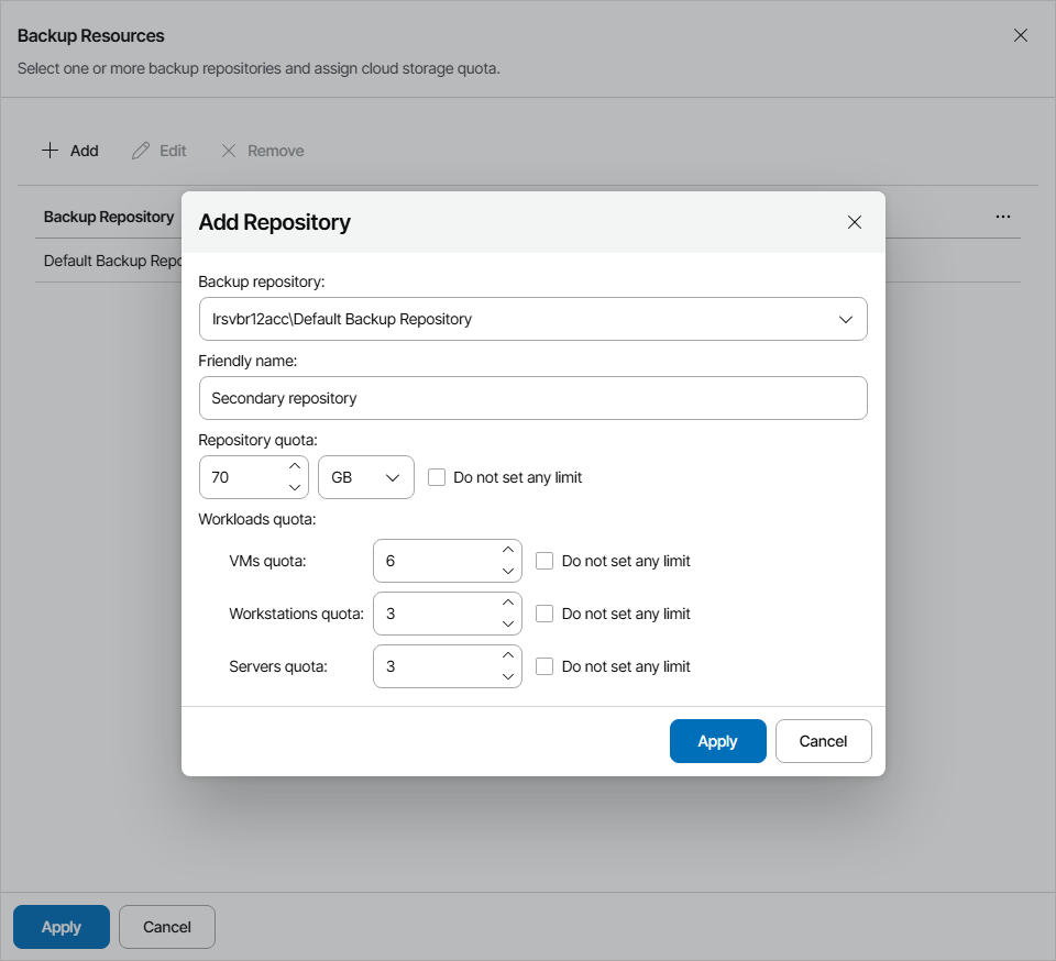 Allocate Cloud Backup Resources