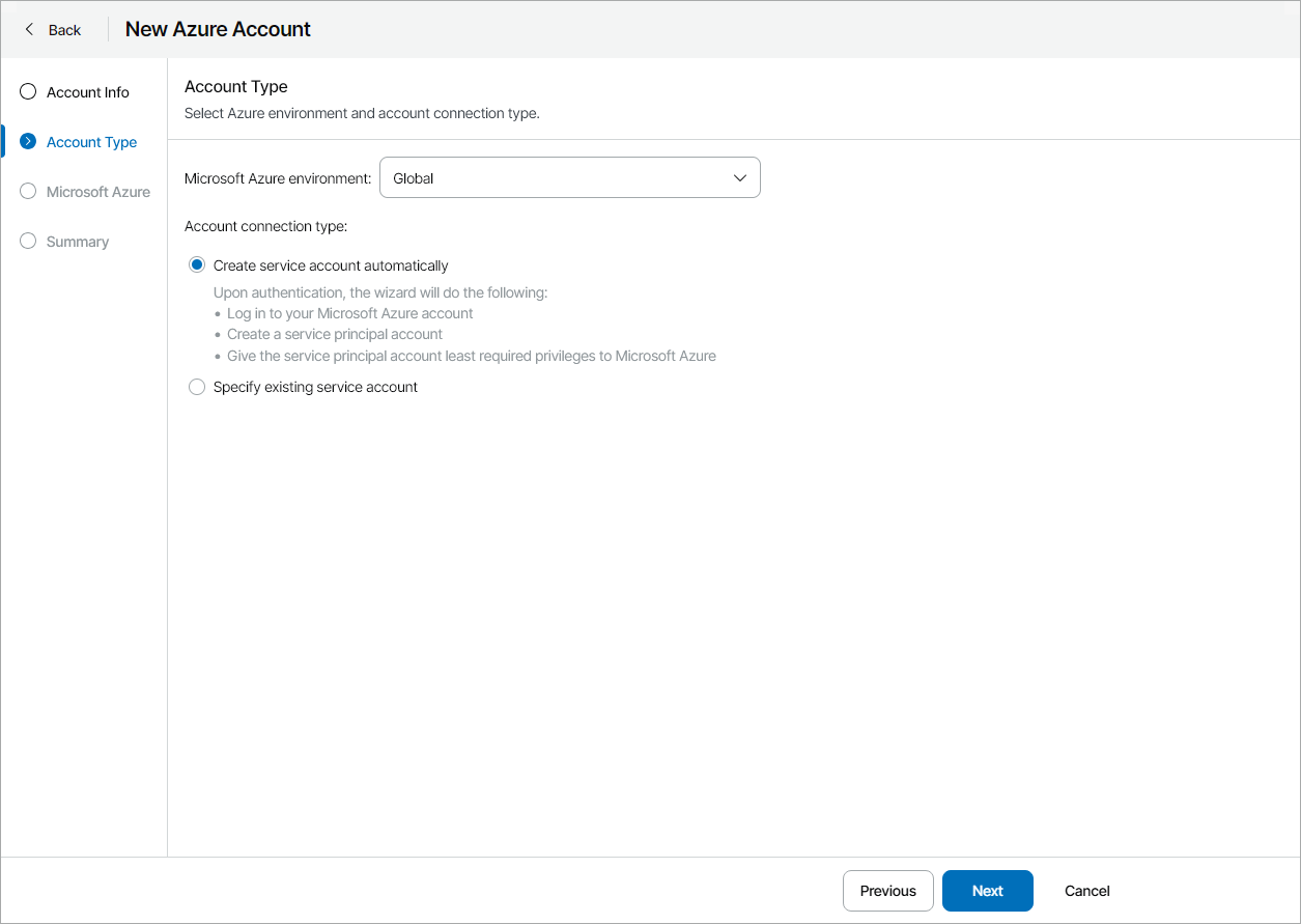 Specify Account Type
