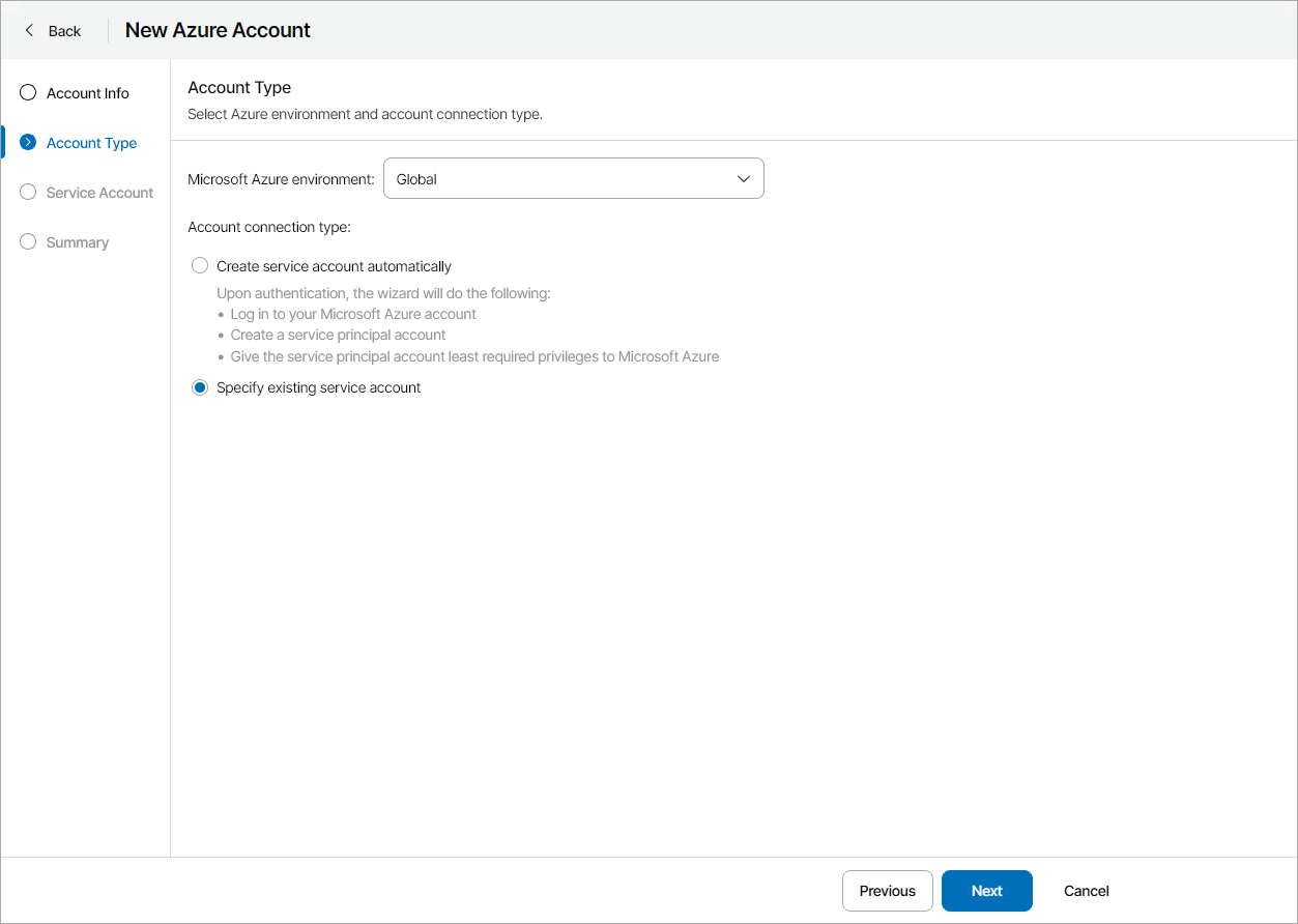 Specify Account Type