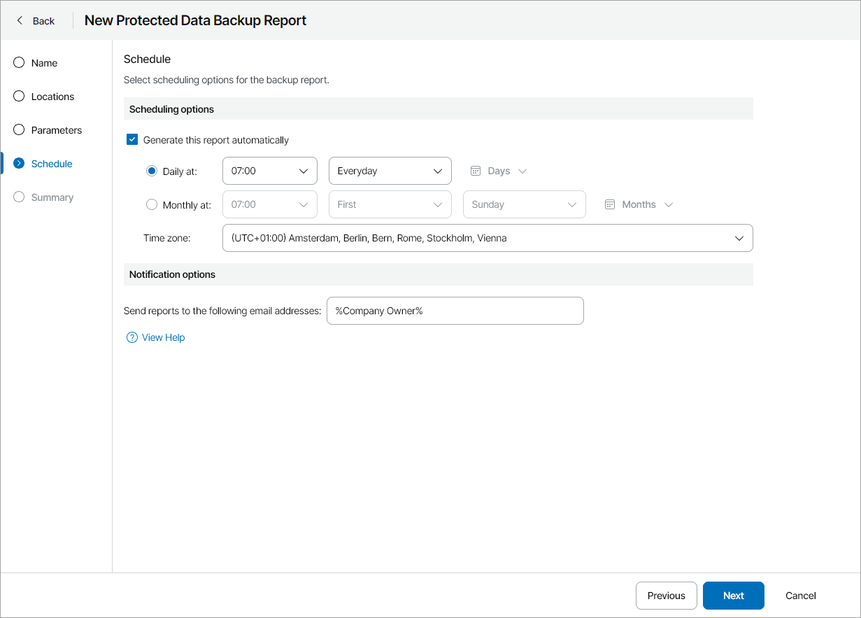Specify Report Schedule
