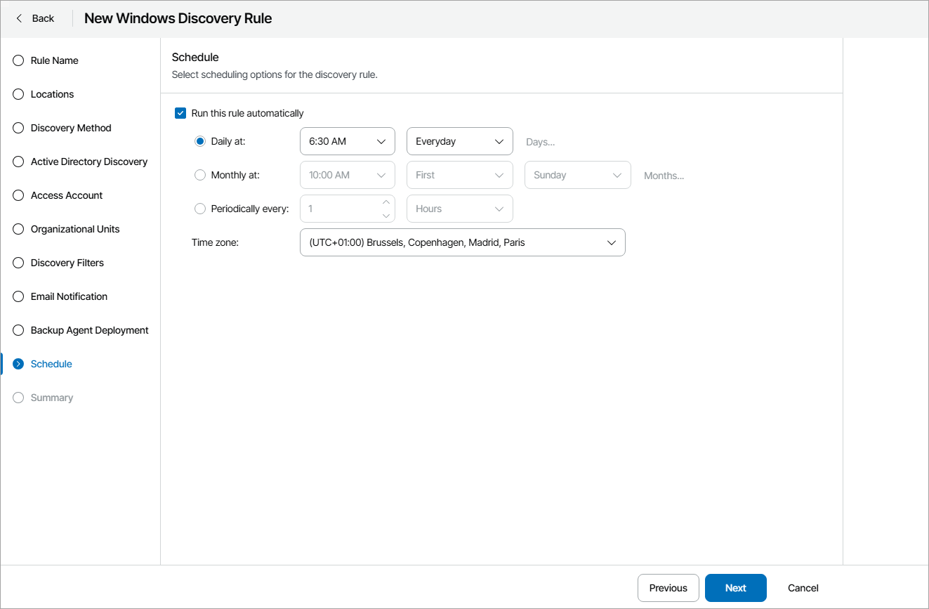 Confugure Discovery Rule Schedule