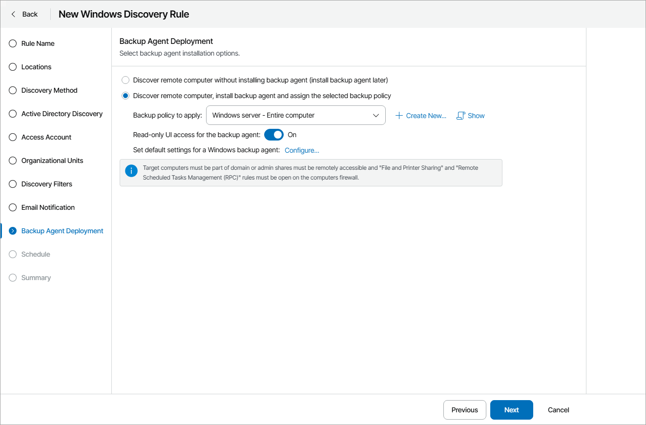 Configure Backup Agent Deployment