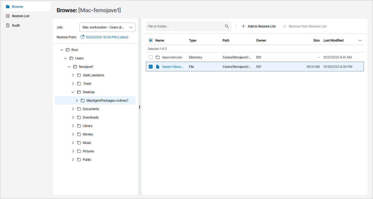Select Files to Restore