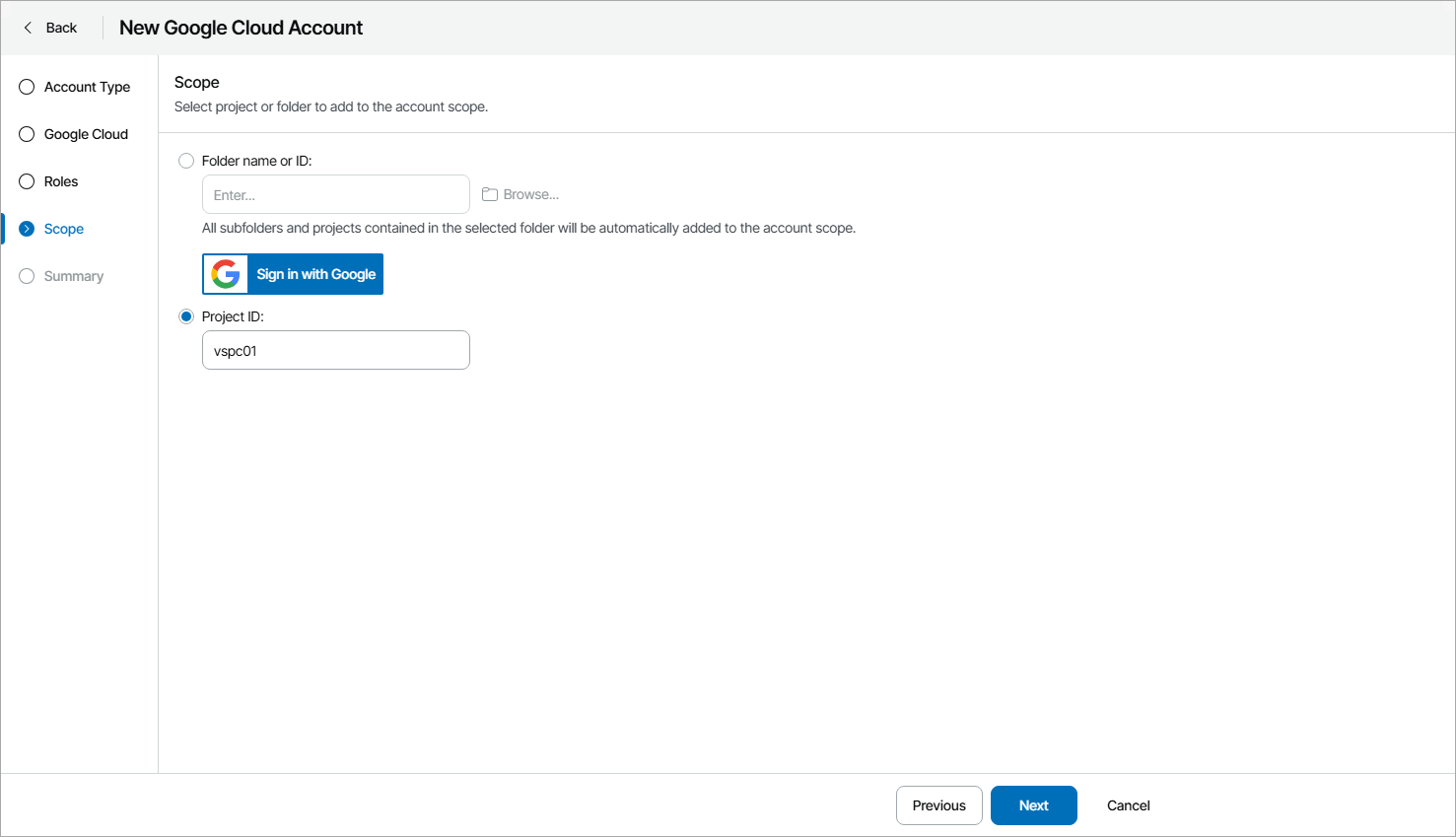 Select Project or Folder