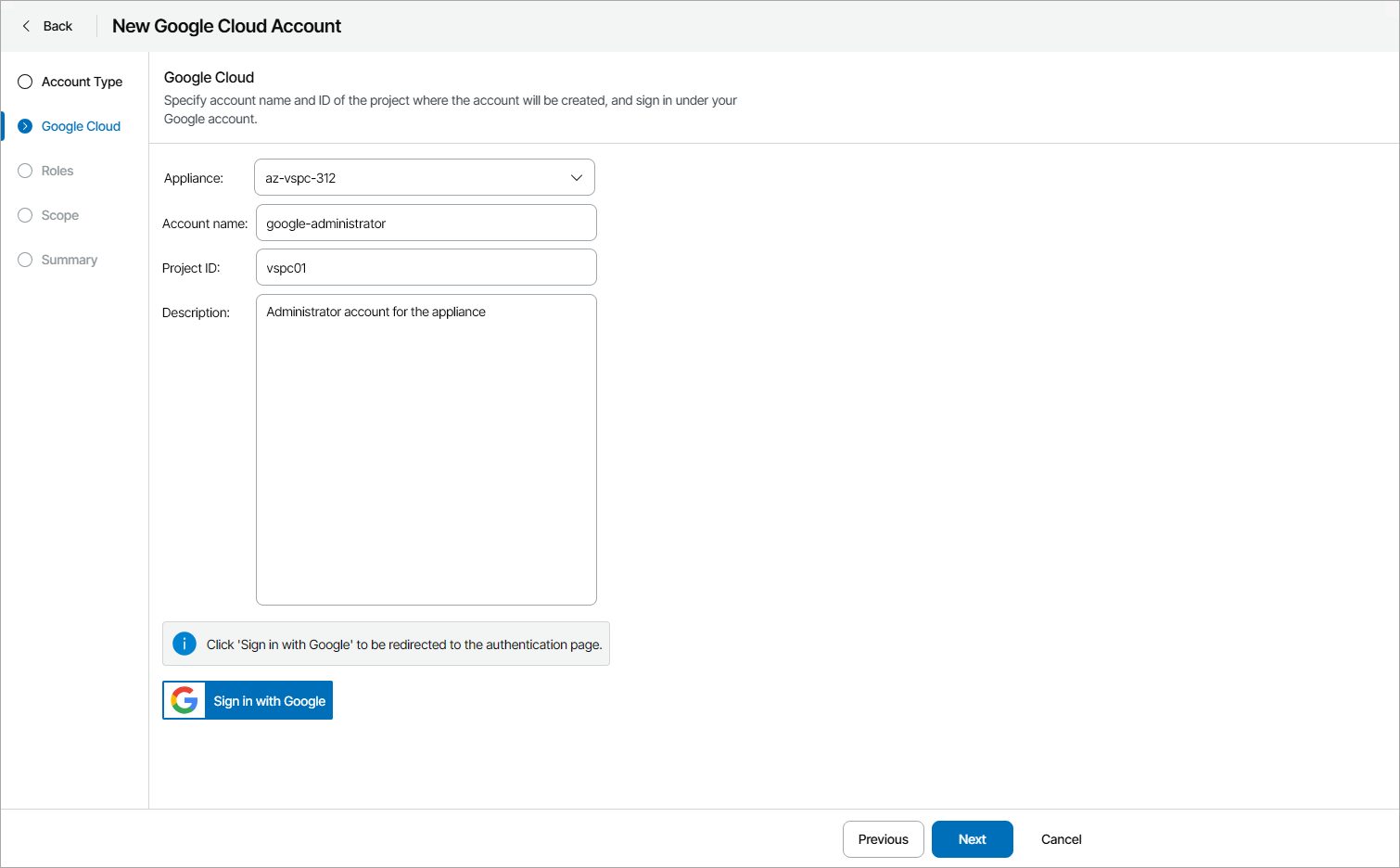 Specify Account Name and Description