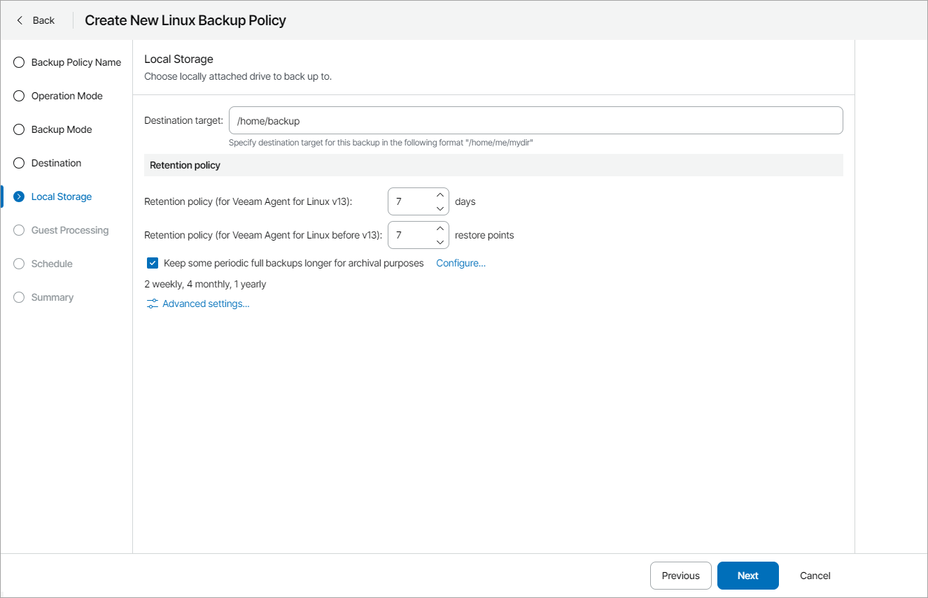 Specify Local Storage Settings