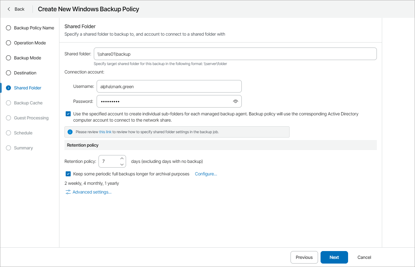 Specify Shared Folder Settings