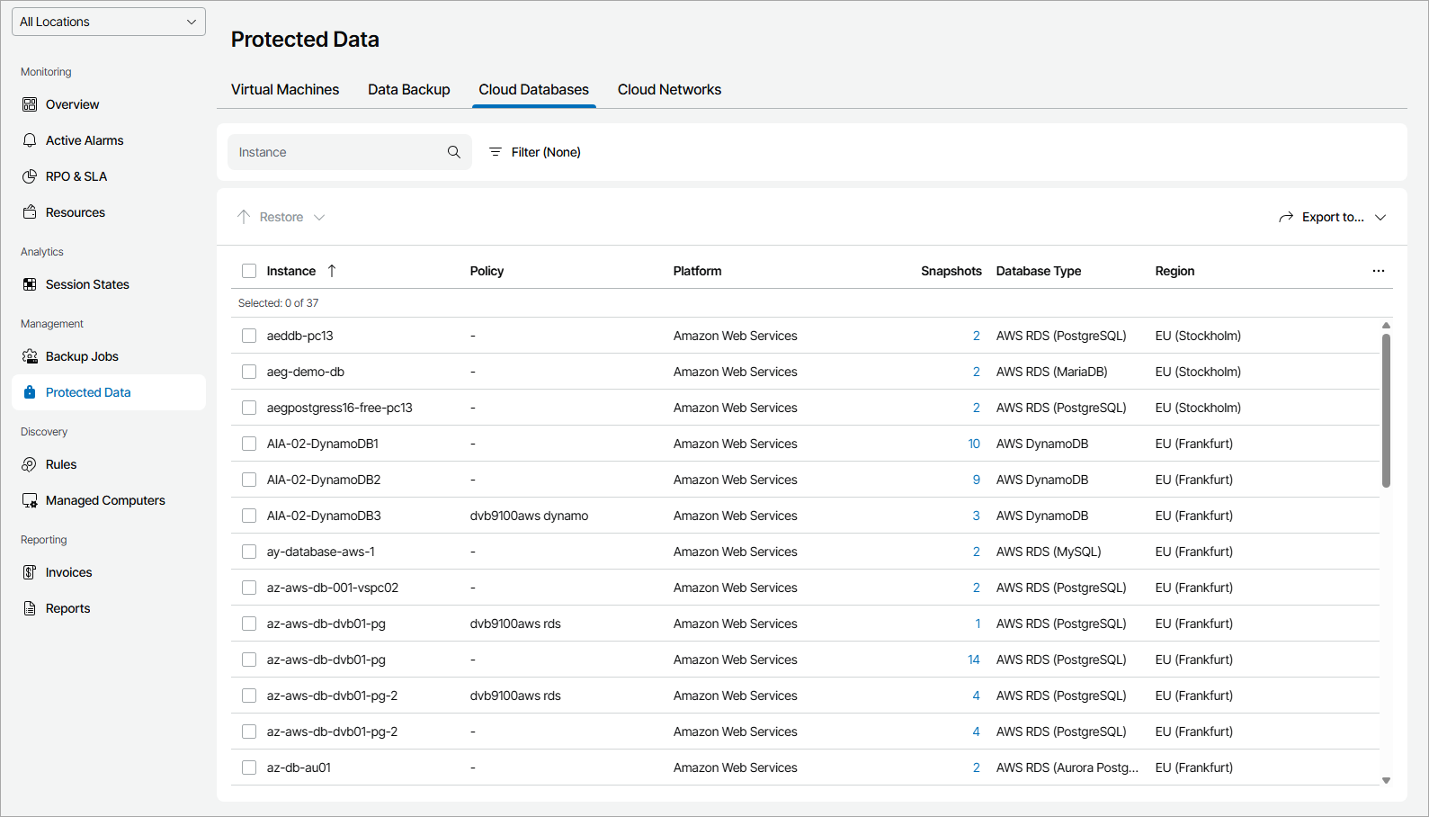 Export Protected Cloud Database Details