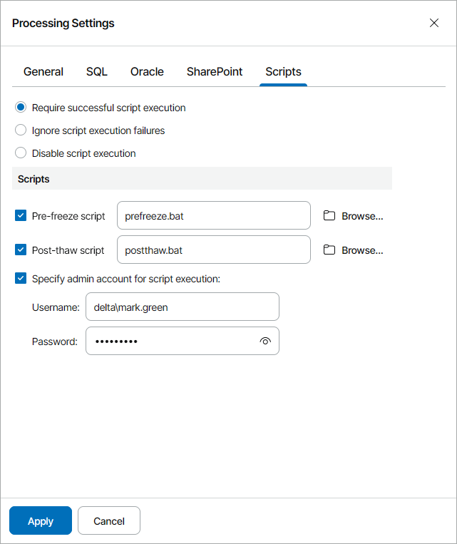 Specify Pre-Freeze and Post-Thaw Scripts