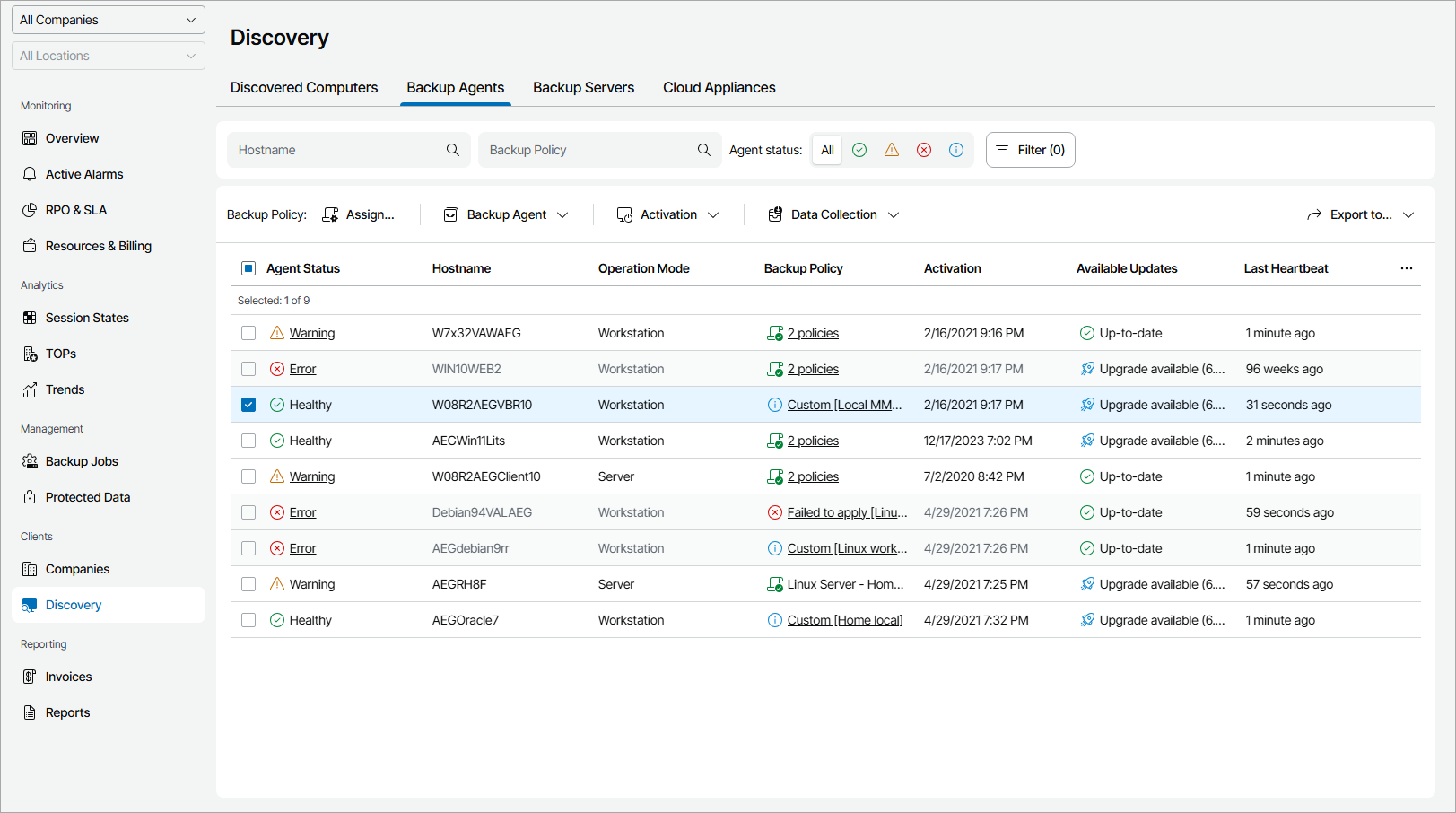 View Backup Agent Details