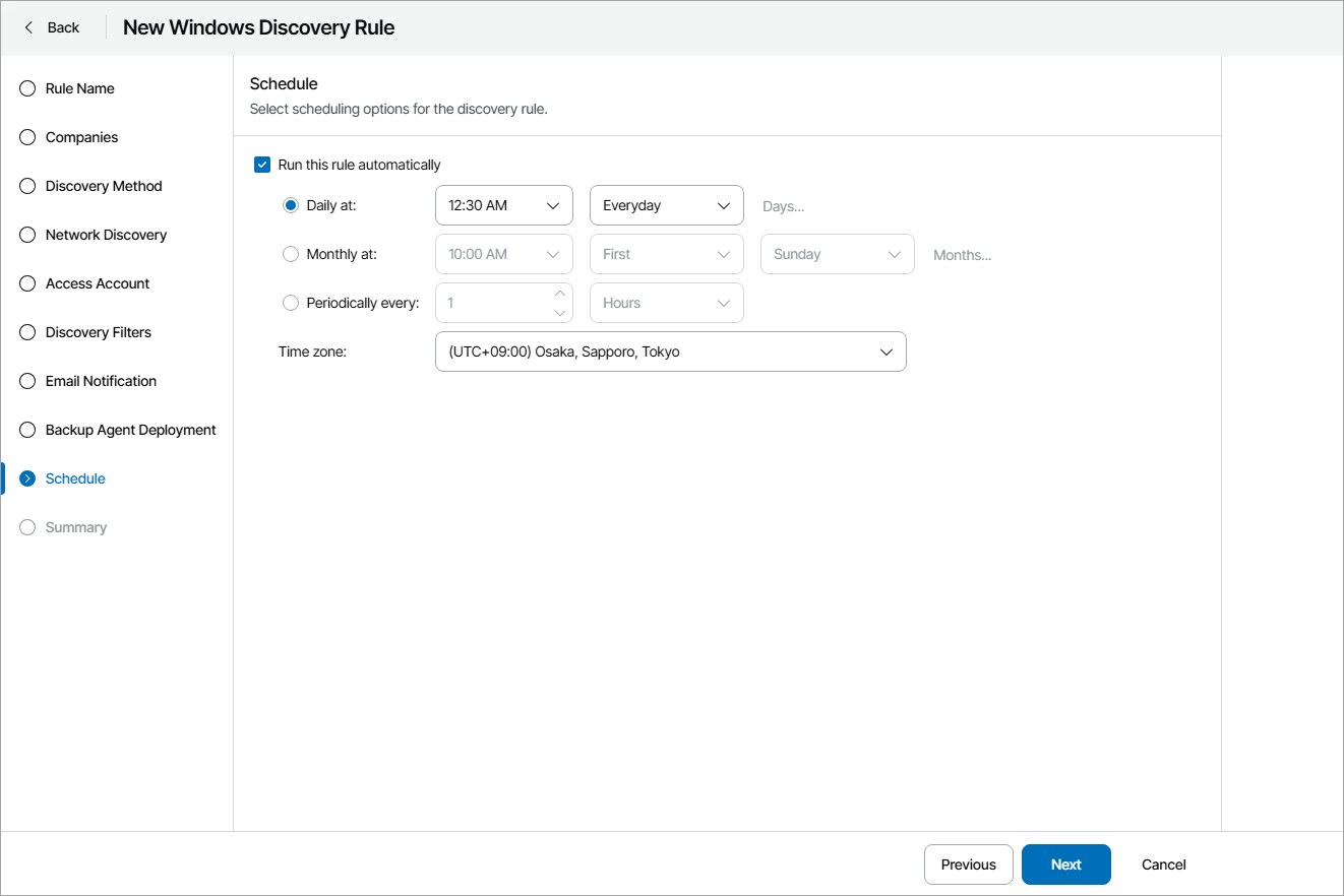 Configure Discovery Schedule