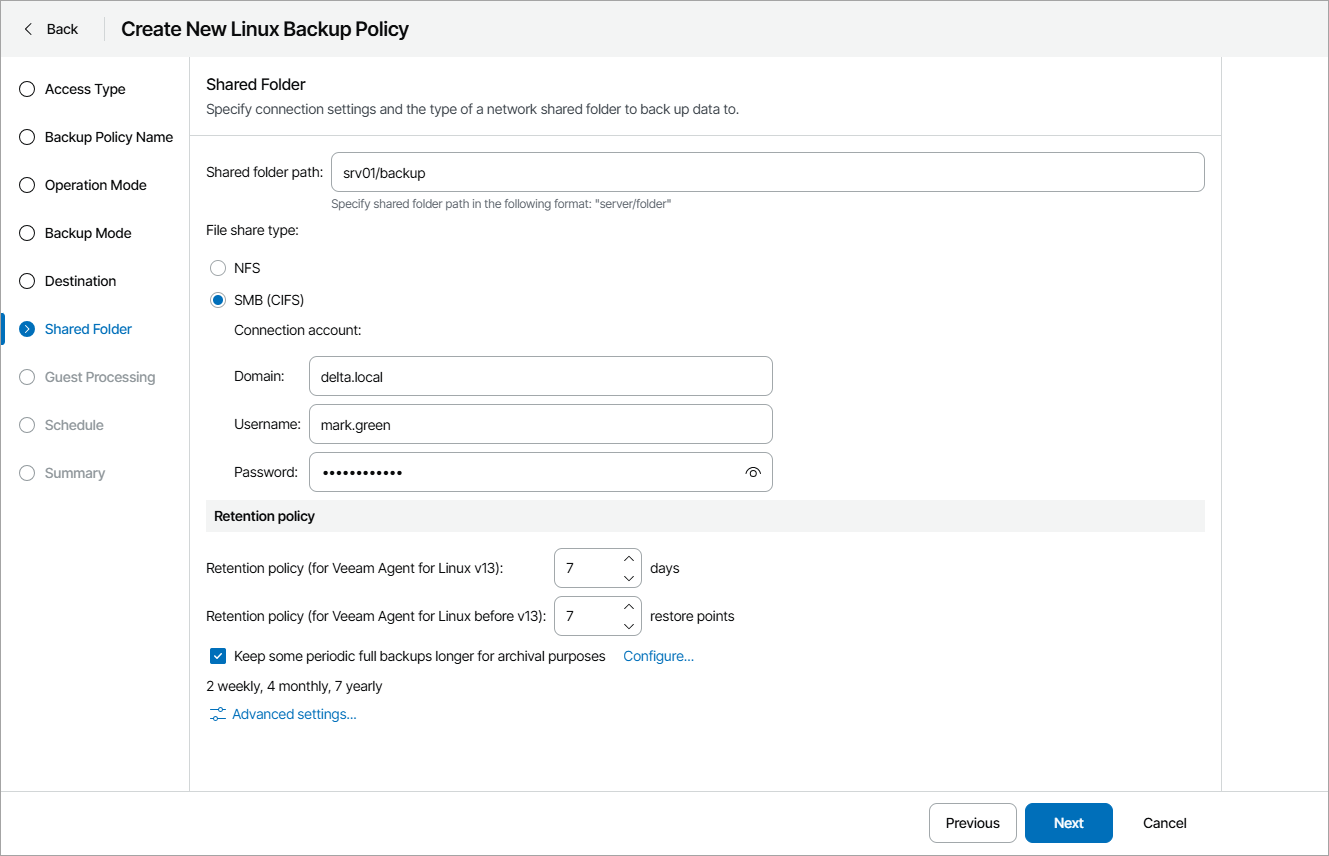 Specify Shared Folder Settings