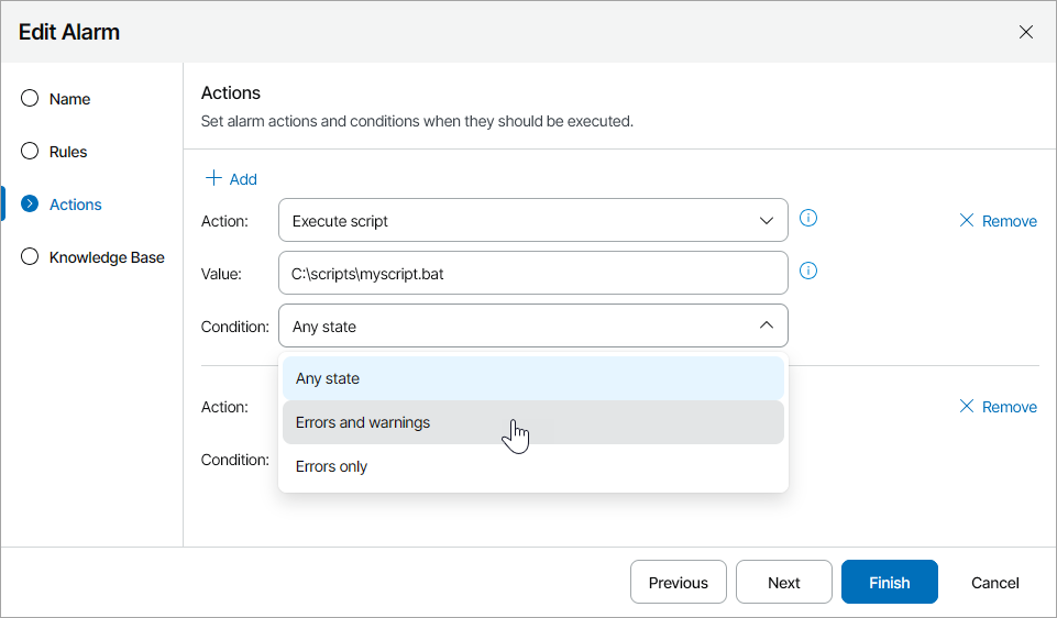 Customize Alarm Response Actions