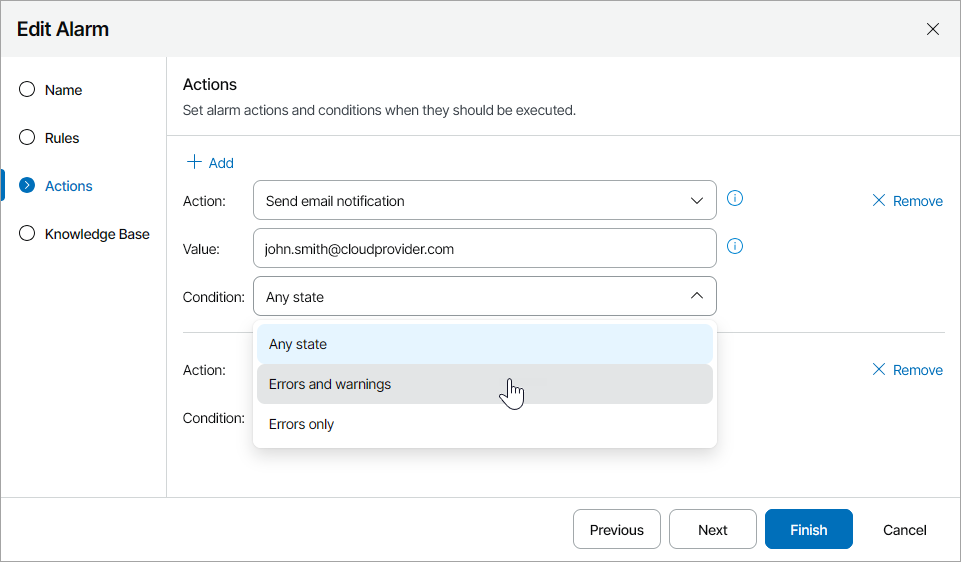 Customize Alarm Response Actions