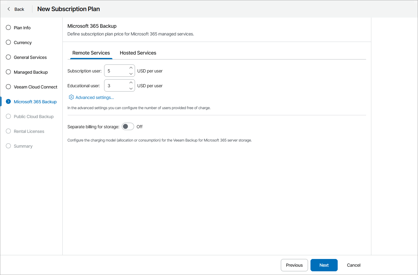 Specify Rates for Microsoft 365
