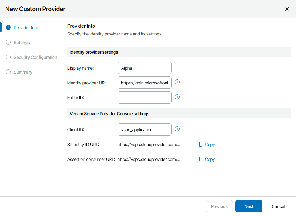 Insert Identity Provider URL