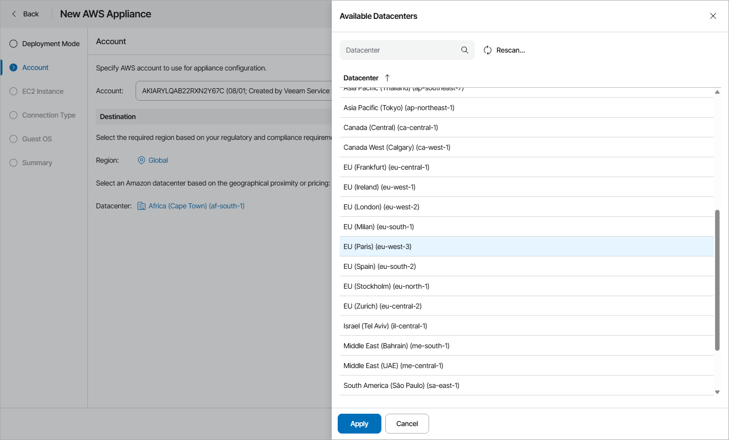Specify AWS Account