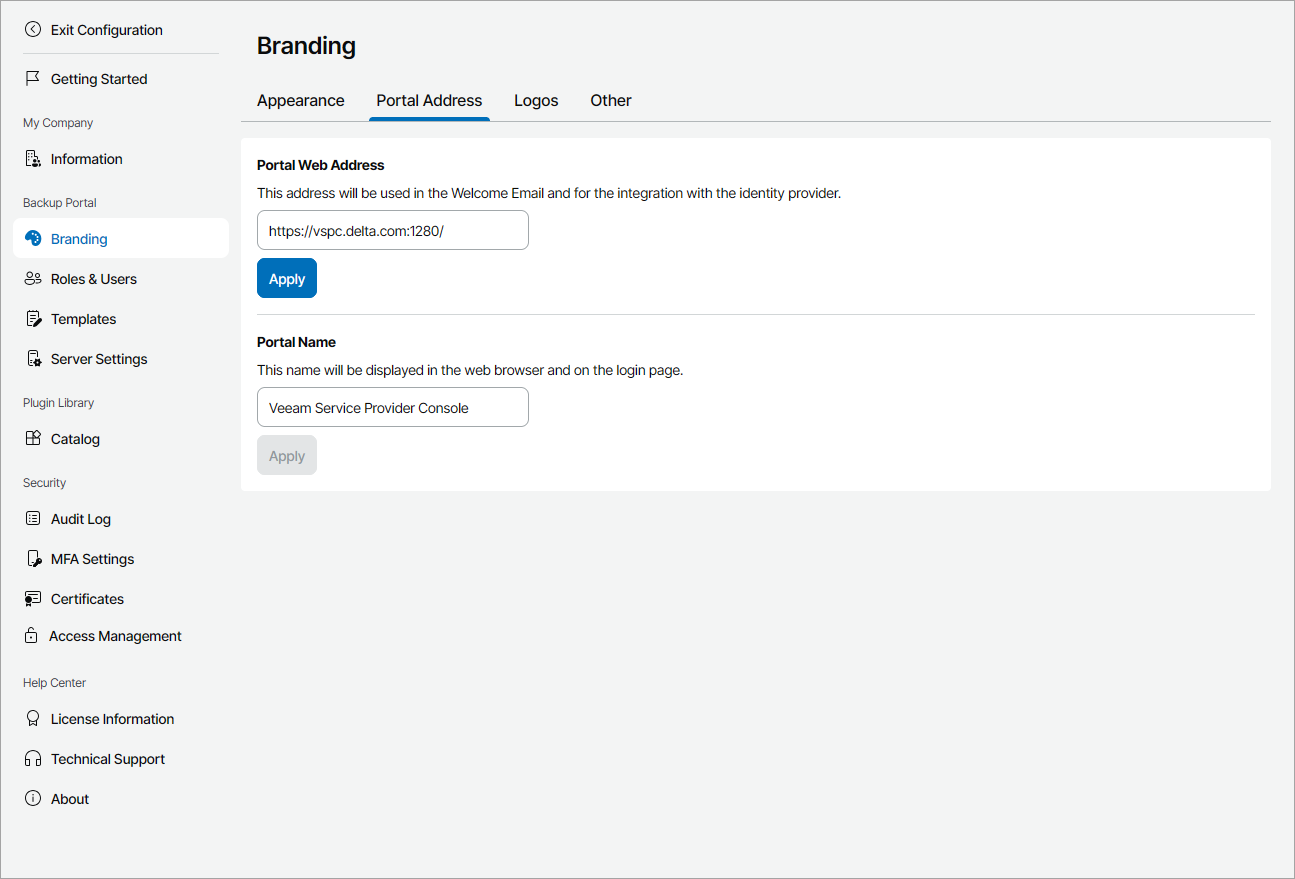 Customize Portal Address