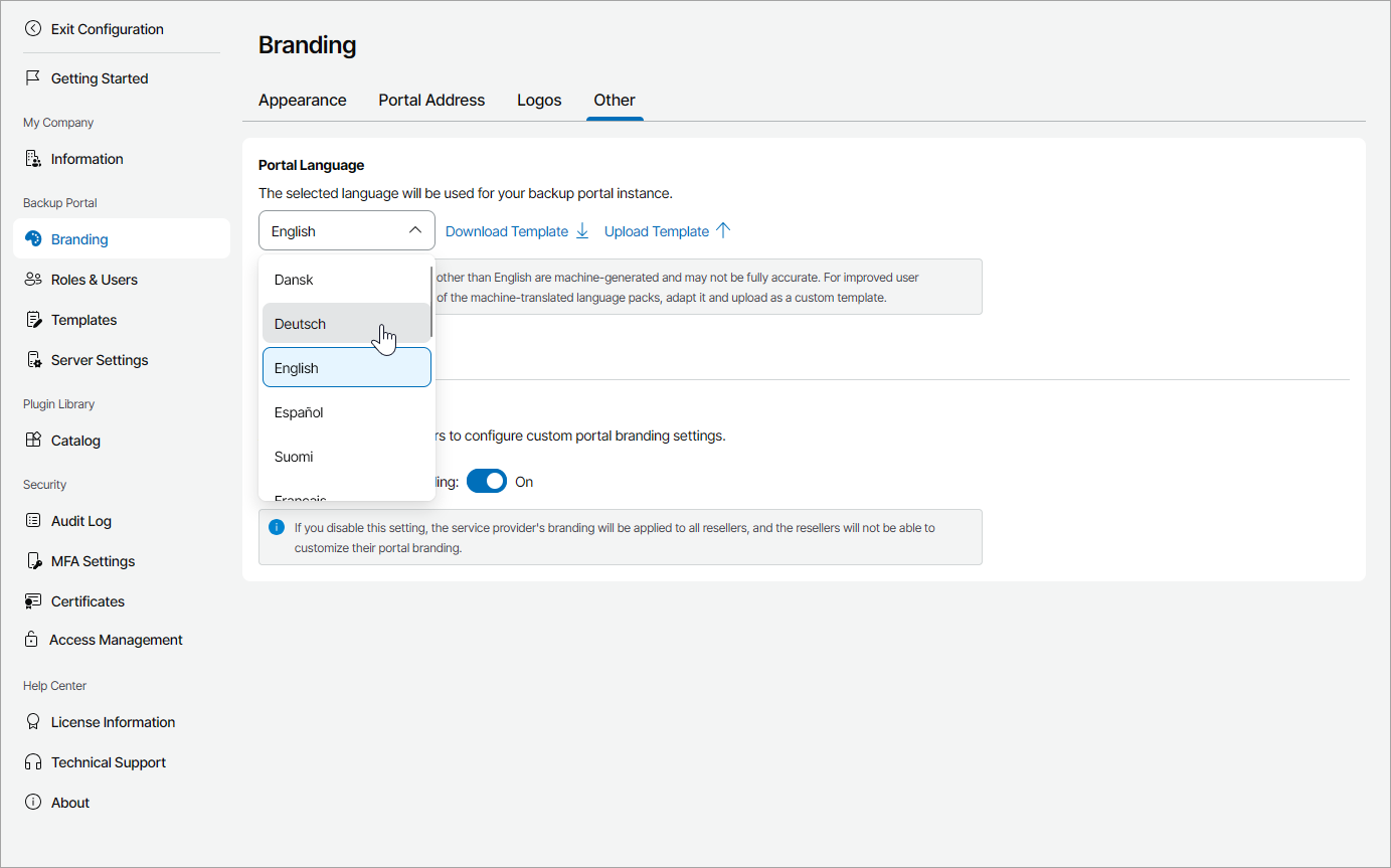 Customize Portal Language