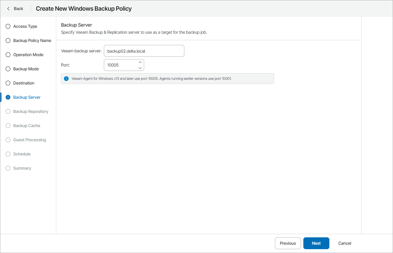 Specify Backup Server Settings
