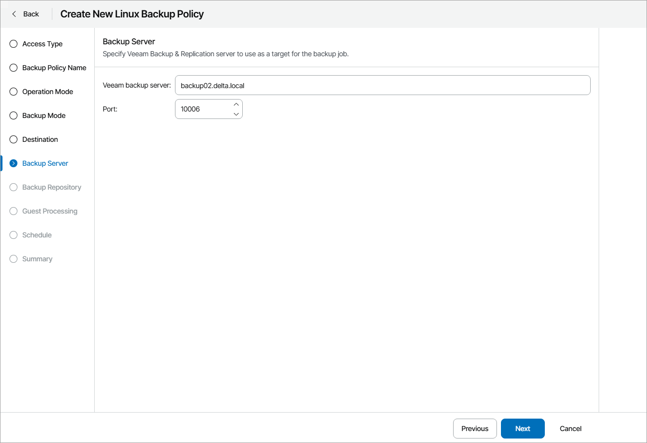 Specify Backup Server Settings