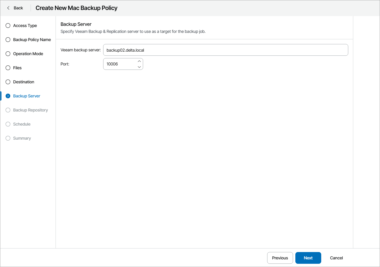 Specify Backup Server Settings