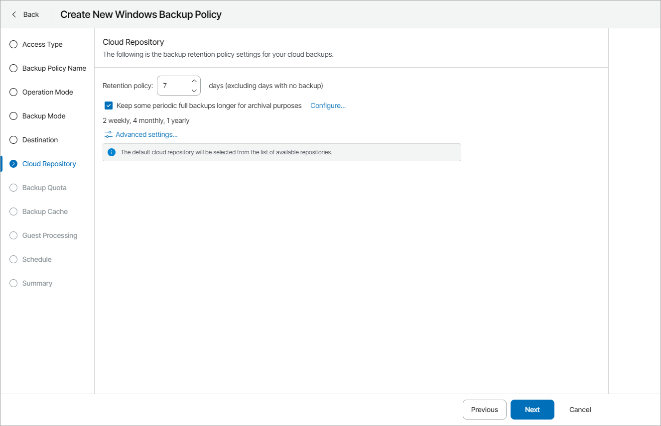 Specify Cloud Repository Settings
