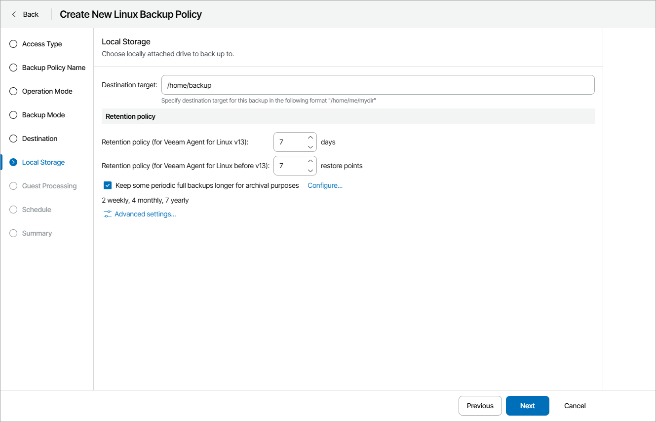 Specify Local Storage Settings
