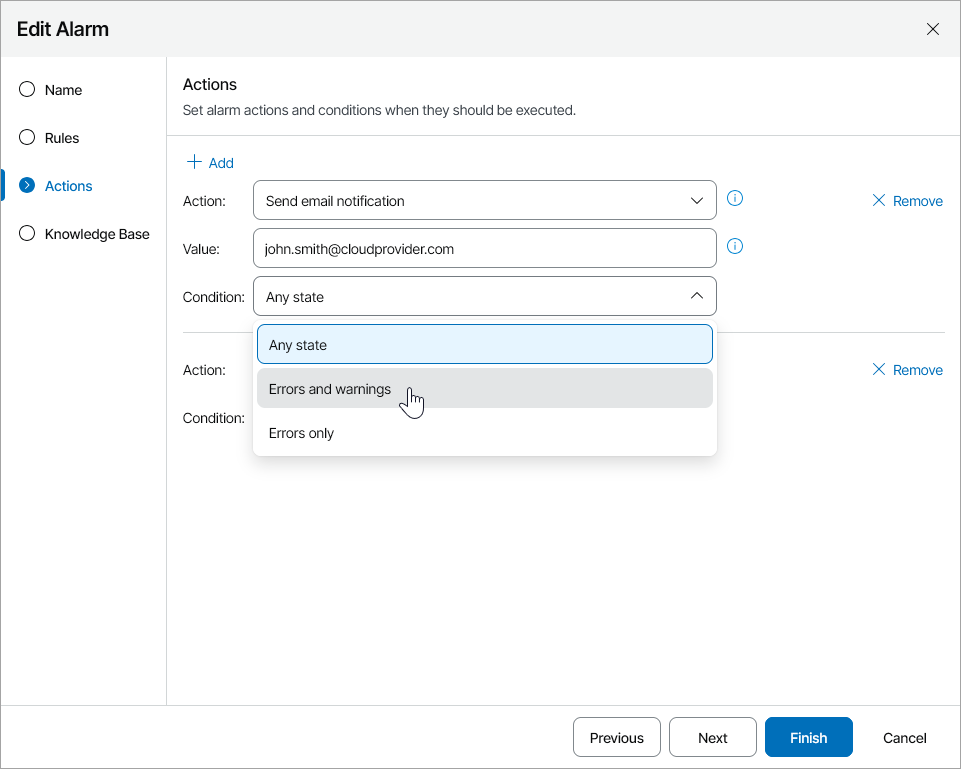 Customize Alarm Response Actions