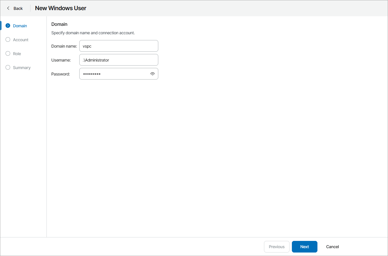 Specify Domain Name and Credentials