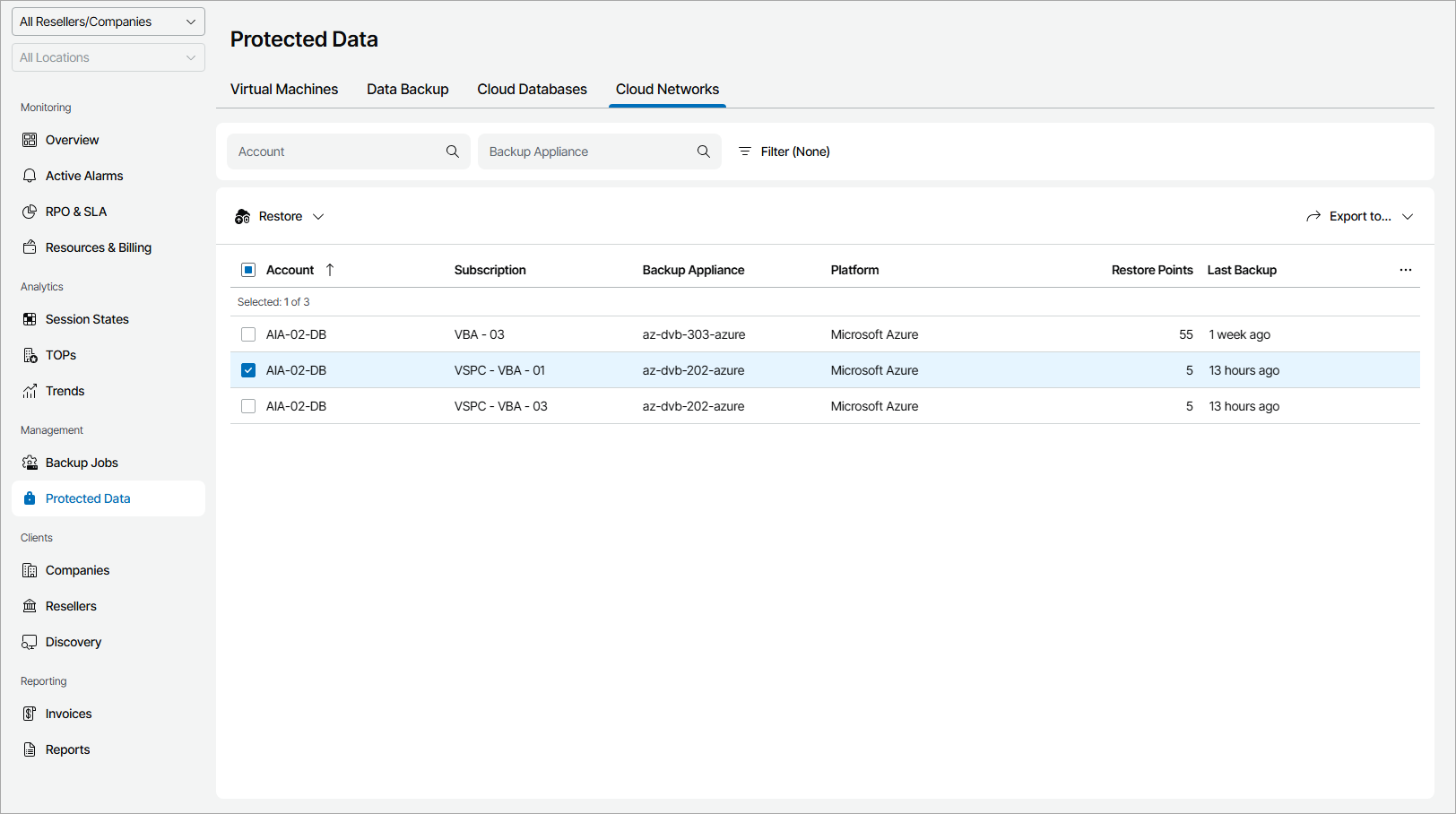 Export Protected Cloud Database Details