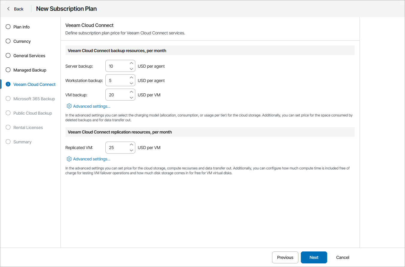 Specify Rates for Storing Backups in the Cloud