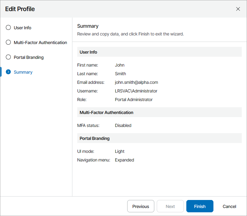 Review User Profile Summary