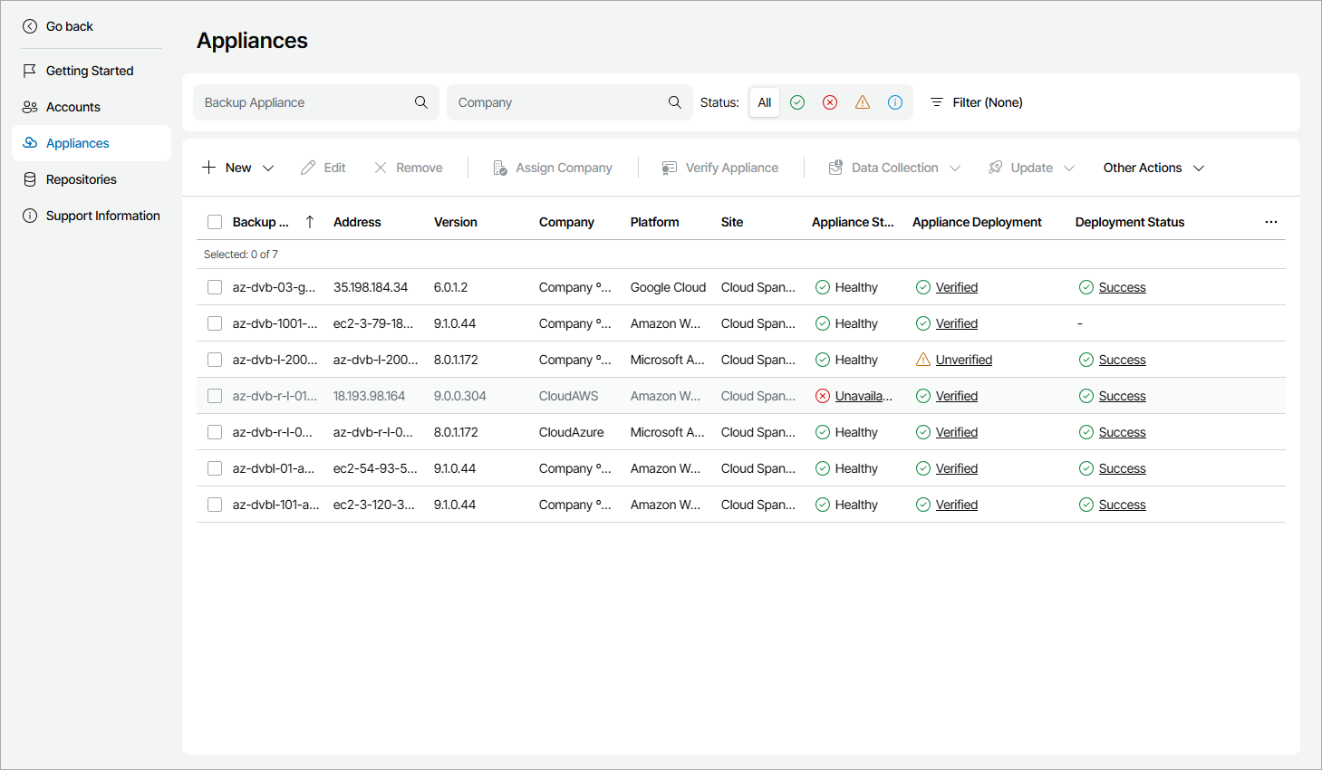 View and Export Appliances