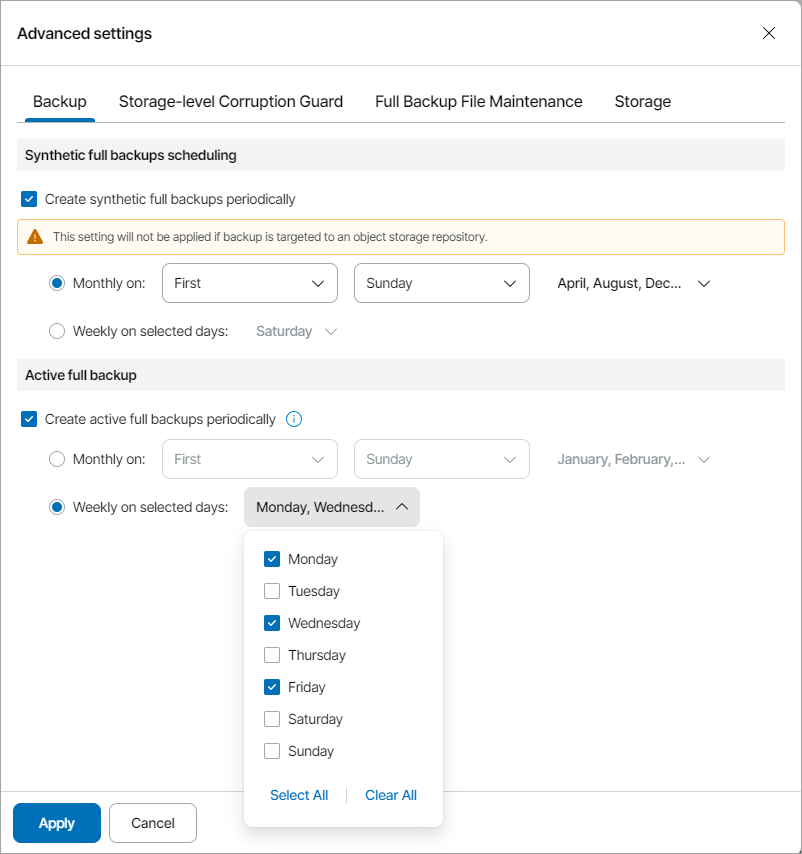 Specify Advanced Backup Settings