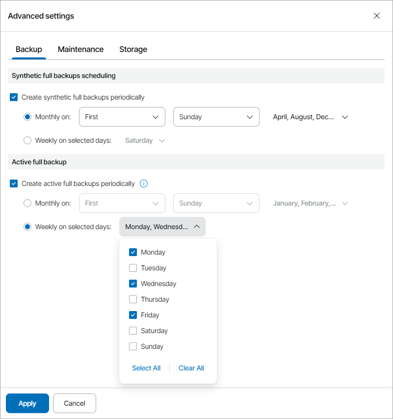 Specify Advanced Backup Settings