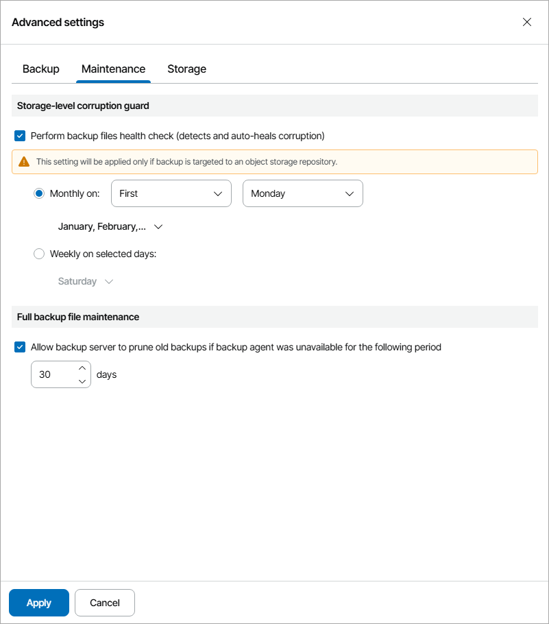 Specify Advanced Maintenance Settings