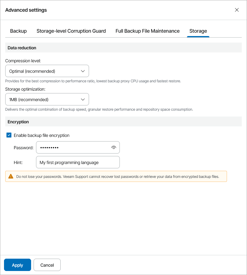 Specify Advanced Storage Settings