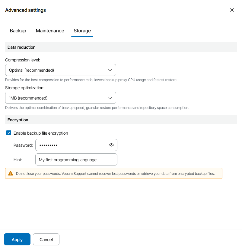 Specify Advanced Storage Settings