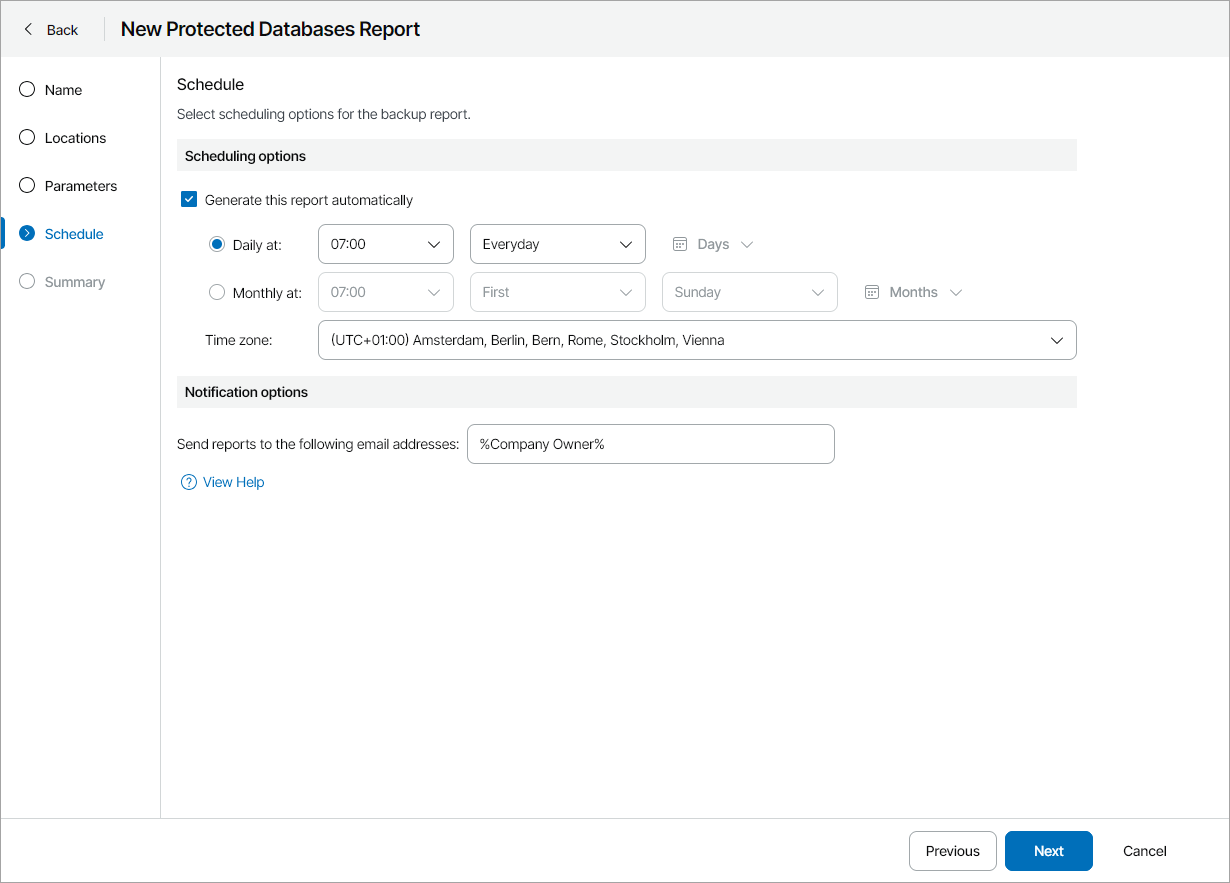 Specify Report Schedule