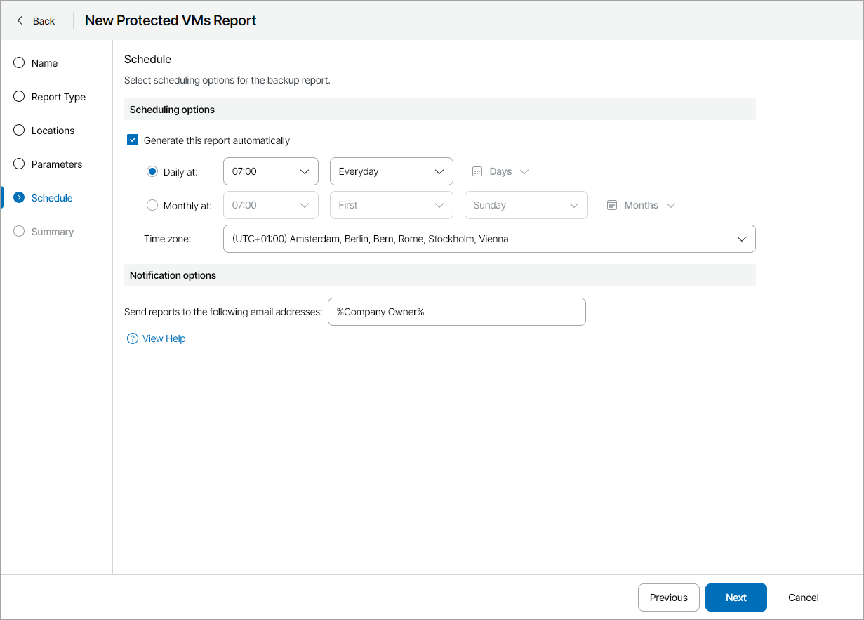 Specify Report Schedule