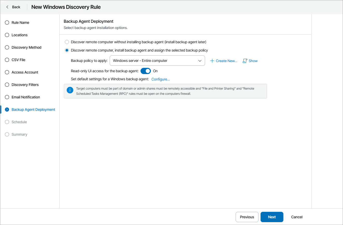 Configure Backup Agent Deployment