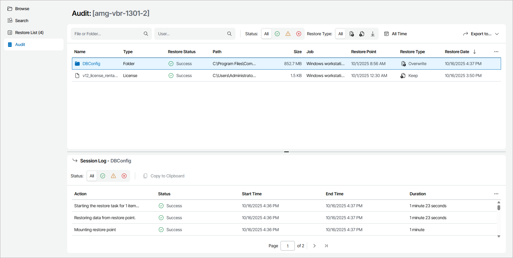 Review Restored Object Details