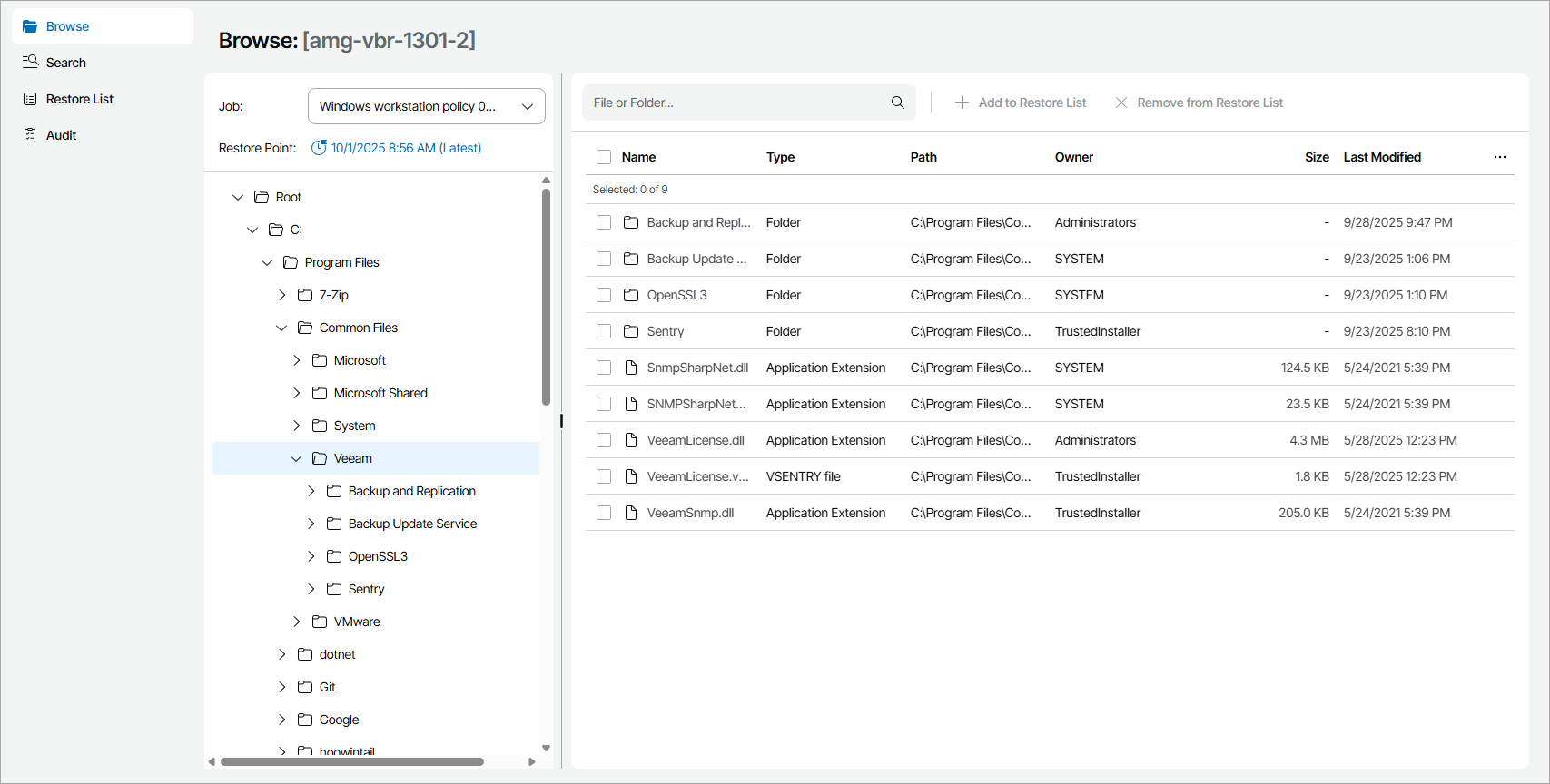 Select Files to Restore