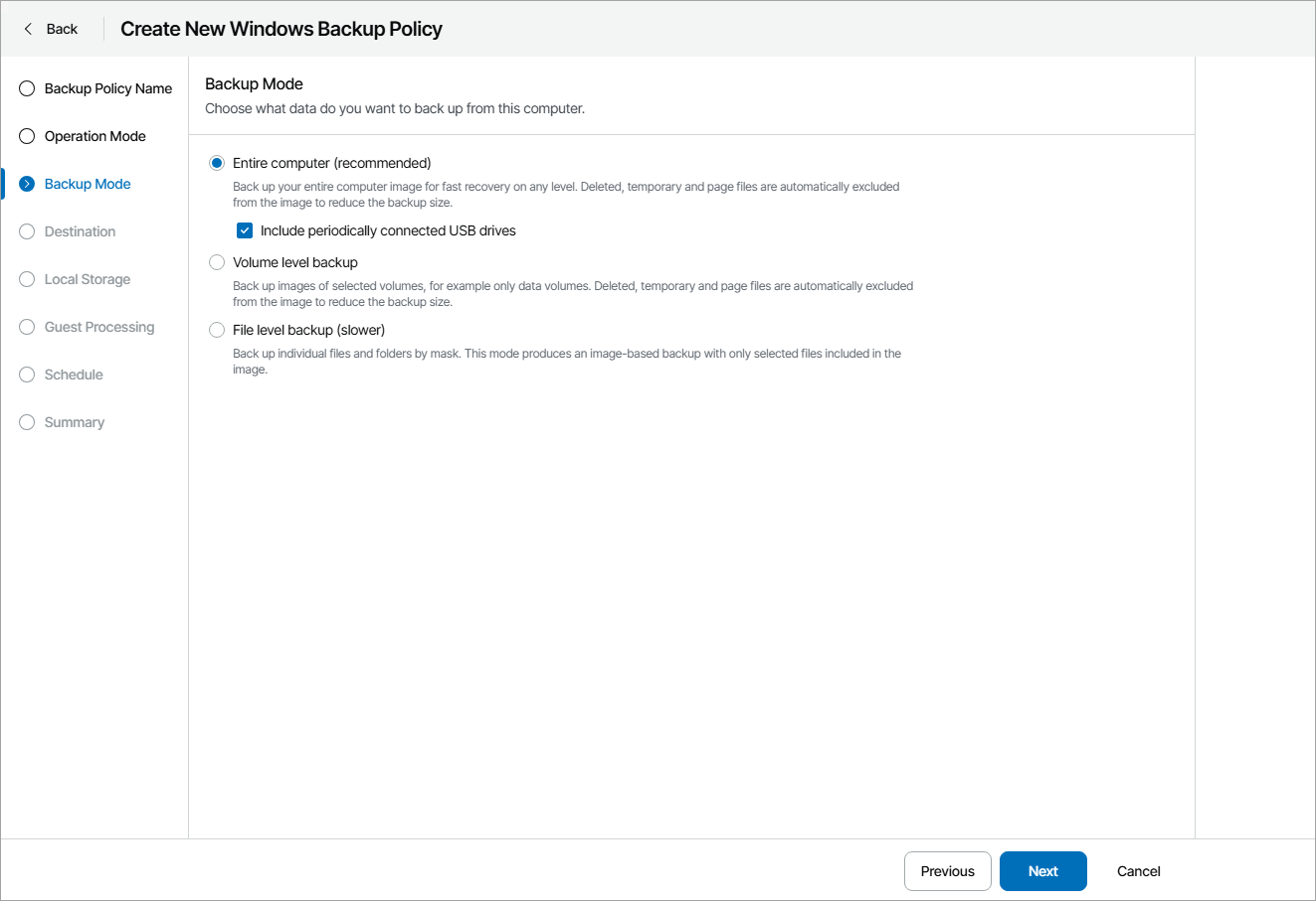 Choose Backup Mode