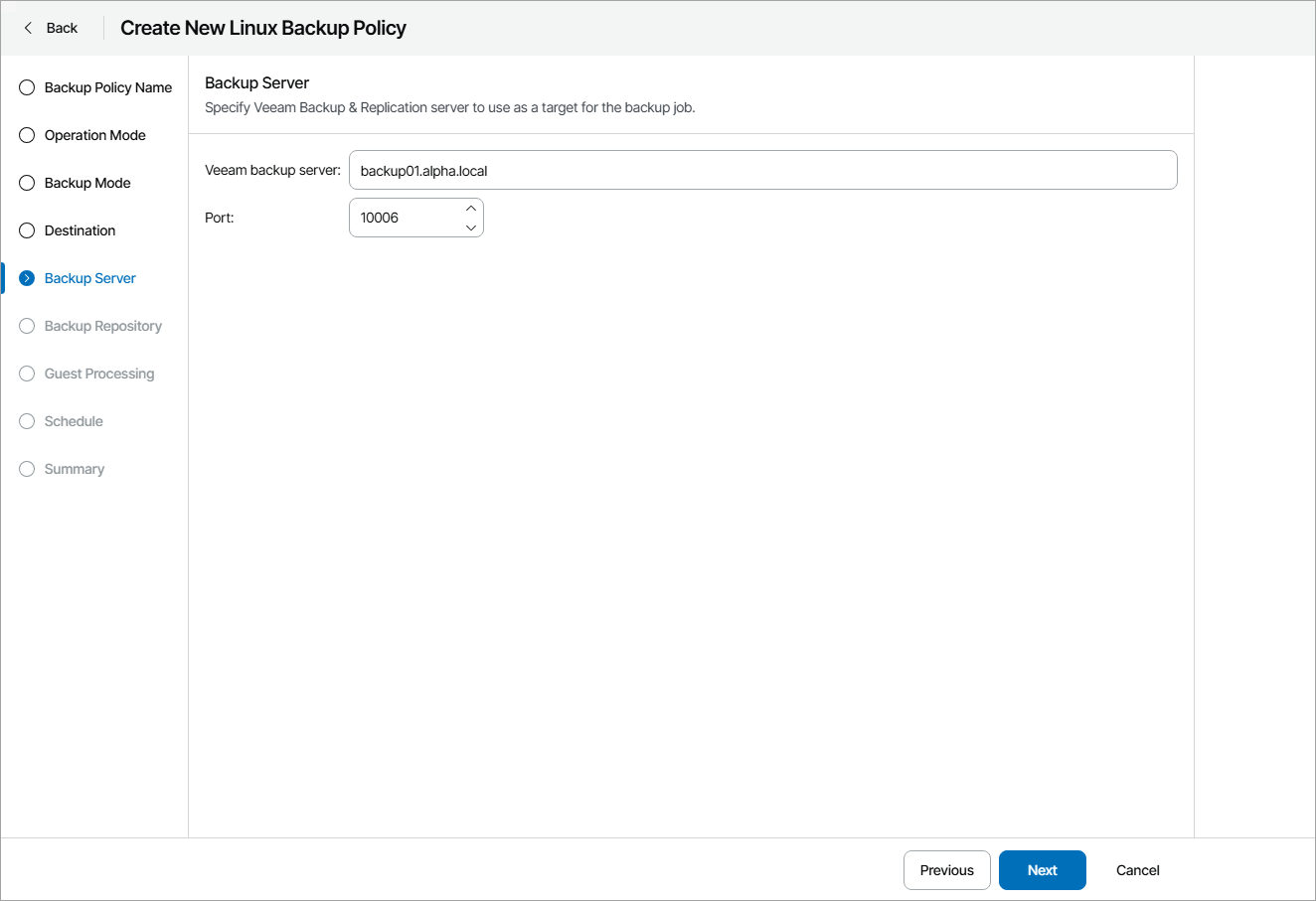 Specify Backup Server Settings