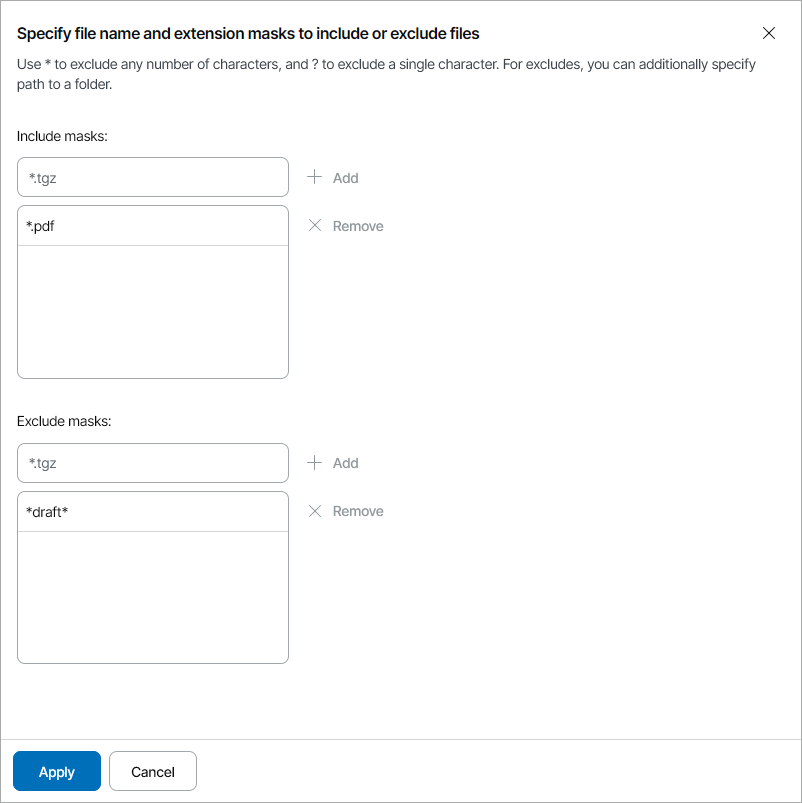 Specify Include and Exclude Masks